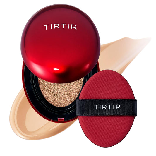 [*Mini Size*] TIRTIR Mask Fit Red Cushion Foundation | Full coverage, Weightless, Skin fit, Satin Glow Finish, Korean Makeup Cushion Foundation (#22N Shell Beige, 0.15 Fl Oz)