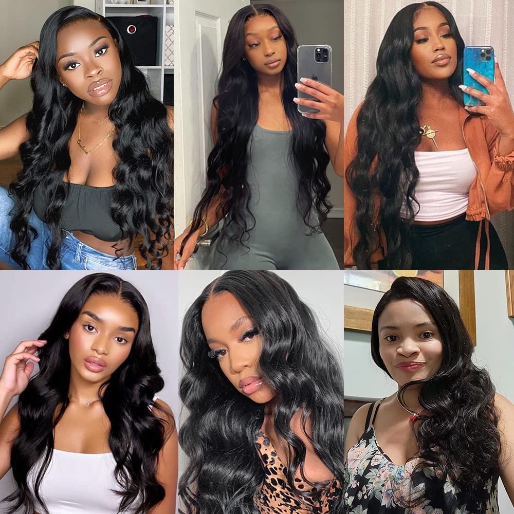 YOUFA 13x4 Body Wave Lace Frontal Wig Pre Plucked Hairline with Baby Hair Glueless 180% Density Transparent Lace Front Human Hair Wigs for Black Women Natural Color (24 inch)