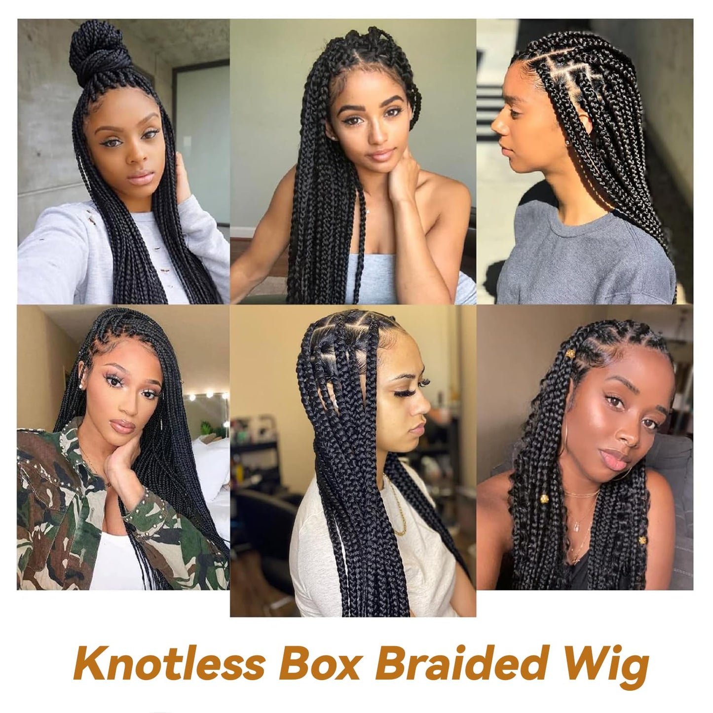 Top Remy Box Braided Wigs For Women 36" Full Double Lace Braided Wig With Baby Hair Large Square Knotless Long Braided Wigs Synthetic Handmade Full Lace Braided Wig