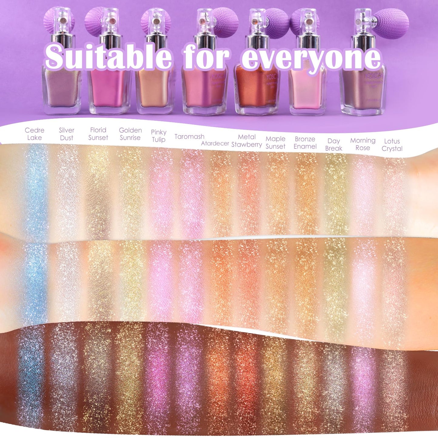 Yosca Highlighter Powder Spray, 20ML Cosmetic Grade Shimmer Powder Gold Glitter Spray Sparkle Highlighter Makeup Festival Concert Accessorise for Rave Clothes Hair Face Nail Art - Golden Sunrise