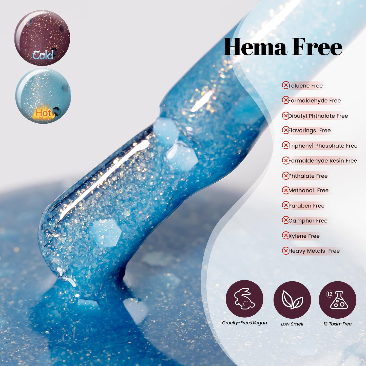YTD Likomey Color Changing Gel Nail Polish,HEMA Free TPO Free,15ml Turquoise To Deep Purple Shimmer Glitter Mood Temperature Change Colors,Spring Summer Thermal Ombre Manicure Varnish,WB431