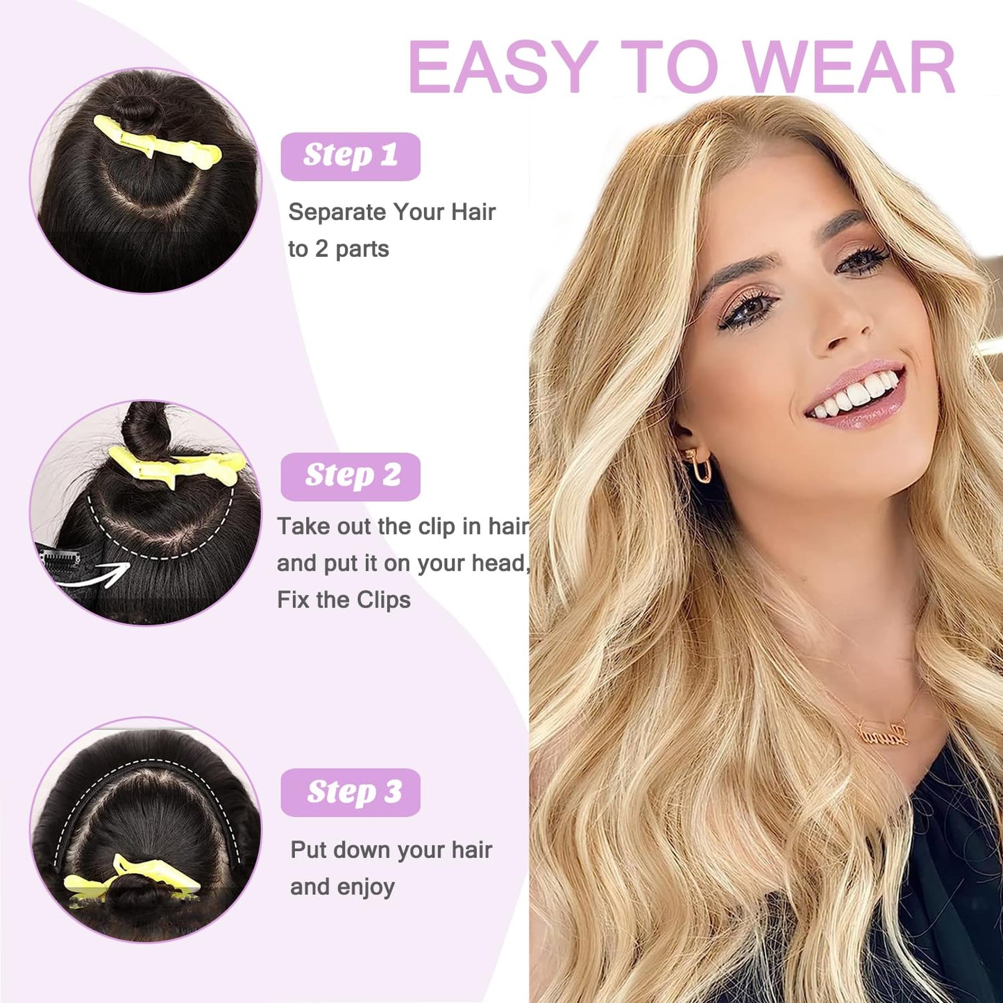 100G Clip in Hair Extensions 22Inch Real Human Hair Balayage Chestnut Blonde to Platinum Blonde Ombre Hair Extensions 3/4 Full Head One Piece Clip Ins V Shape Invisible Curly Clip on Hair Extensions
