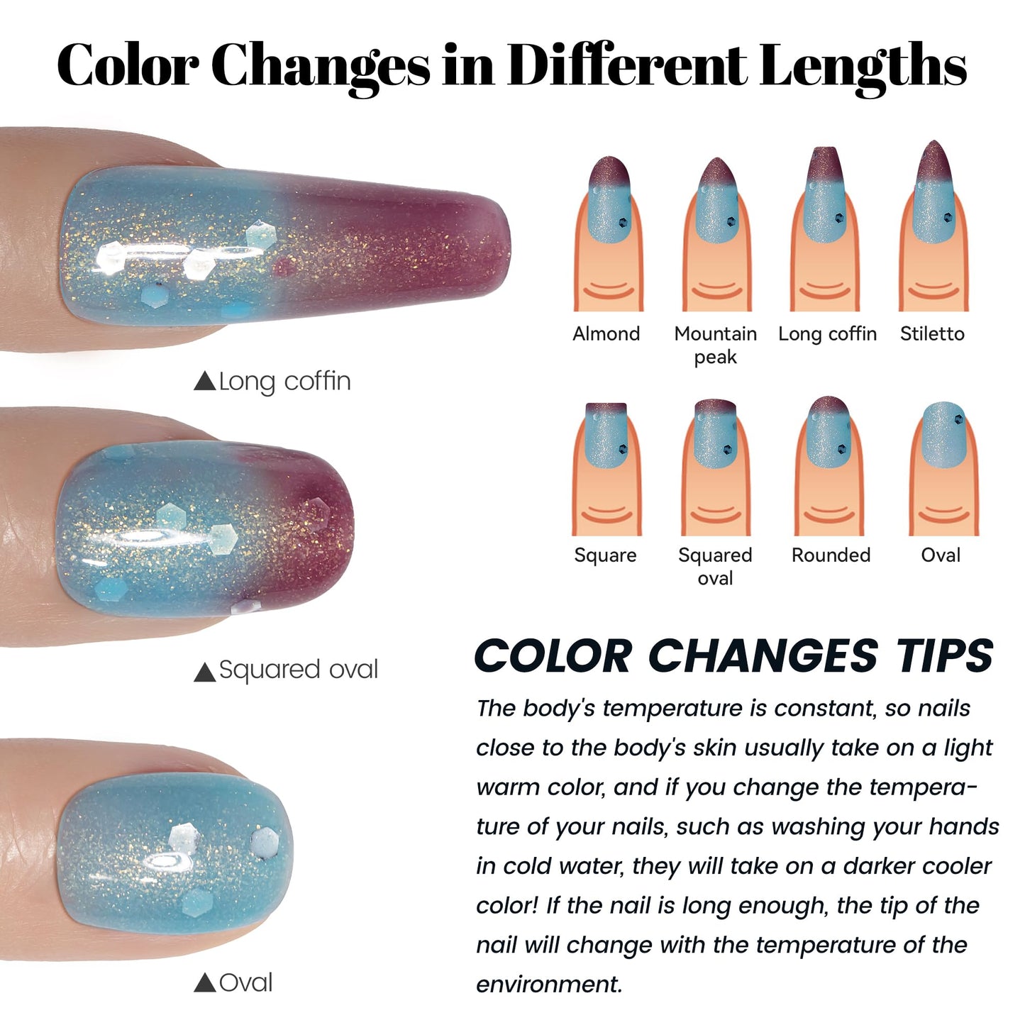 YTD Likomey Color Changing Gel Nail Polish,HEMA Free TPO Free,15ml Turquoise To Deep Purple Shimmer Glitter Mood Temperature Change Colors,Spring Summer Thermal Ombre Manicure Varnish,WB431