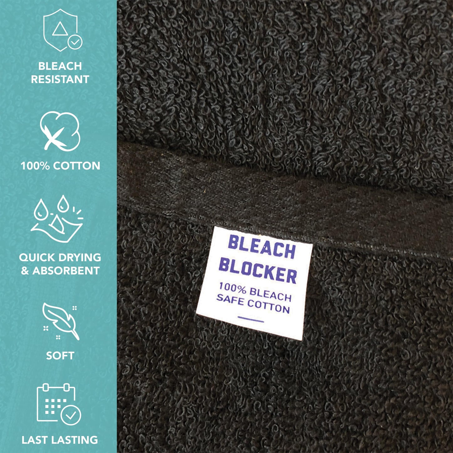Arkwright Bleach Proof Salon Towels Bulk - Case of 180 - Highly Absorbent, 100% Cotton, Quick Dry Spa Face Towel for Hair Stylist, Barber, Pedicure, and Esthetician, 16 x 27 in, Black