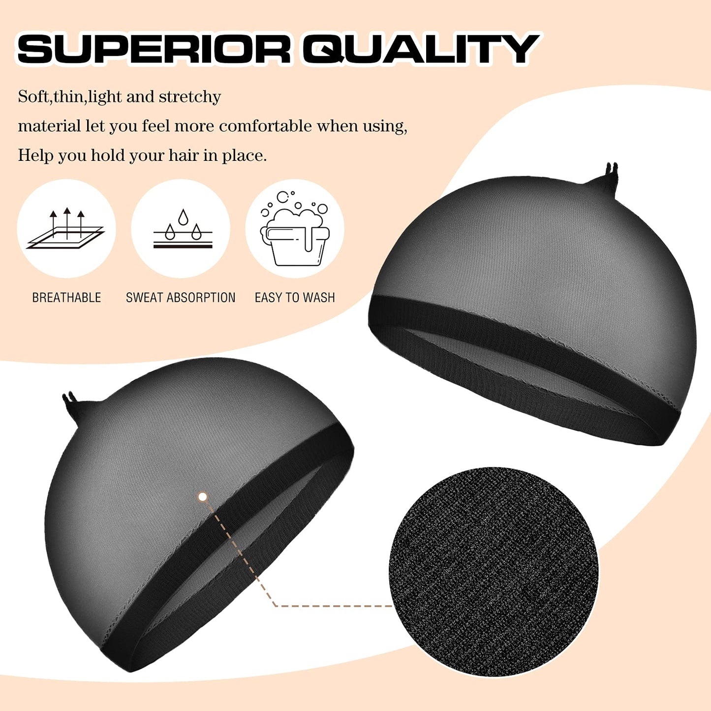 100 Pieces Wig Cap Elastic Medium Nylon Stocking Caps Stretchy Stocking Wig Caps Secure Your Hair, Lightweight, Breathable (Black)