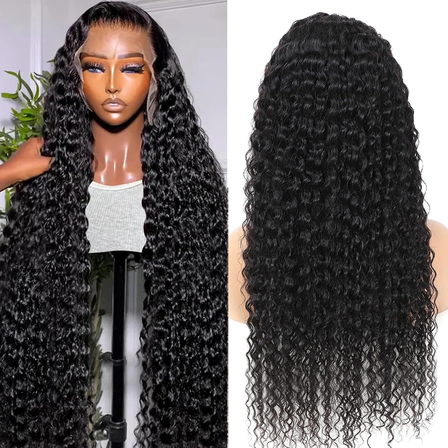 YOUJING Deep Wave Lace Front Wigs Human Hair 13x6 HD Transparent Deep Curly Lace Frontal Wigs Human Hair 200 Density Glueless Wigs Human Hair with Baby Hair for Women Natural Color 24 Inch