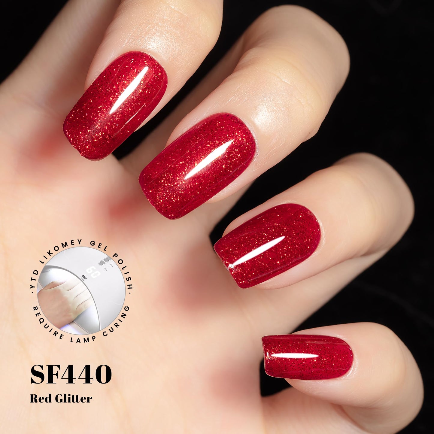 YTD Likomey Gel Nail Polish,15ml Red Glitter UV Nails Gel,Shiny Sparkly Salon Home DIY UV Manicure Nail Art Varnish,SF440
